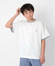 GLAZOS | 【接触冷感】袖レイヤードラインリブワンポイント半袖Tシャツ(Tシャツ/カットソー)