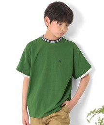 GLAZOS | 【接触冷感】袖レイヤードラインリブワンポイント半袖Tシャツ(Tシャツ/カットソー)