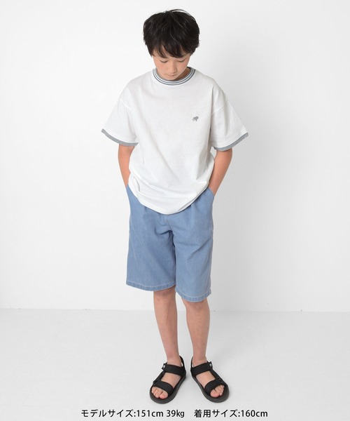 GLAZOS（グラソス）の「【接触冷感】袖レイヤードラインリブワンポイント半袖Tシャツ（Tシャツ/カットソー・キッズ・ネイビー/ホワイト/グリーン・160cm/170cm/150cm/140cm）」の4枚目の写真