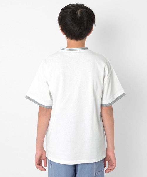 GLAZOS（グラソス）の「【接触冷感】袖レイヤードラインリブワンポイント半袖Tシャツ（Tシャツ/カットソー・キッズ・ネイビー/ホワイト/グリーン・160cm/170cm/150cm/140cm）」の7枚目の写真