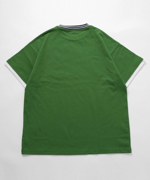 GLAZOS（グラソス）の「【接触冷感】袖レイヤードラインリブワンポイント半袖Tシャツ（Tシャツ/カットソー・キッズ・ネイビー/ホワイト/グリーン・160cm/170cm/150cm/140cm）」の11枚目の写真