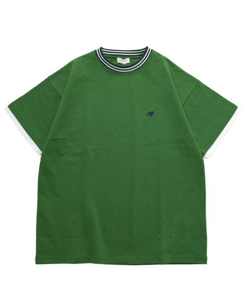 GLAZOS（グラソス）の「【接触冷感】袖レイヤードラインリブワンポイント半袖Tシャツ（Tシャツ/カットソー・キッズ・ネイビー/ホワイト/グリーン・160cm/170cm/150cm/140cm）」の14枚目の写真