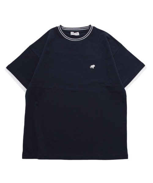 GLAZOS（グラソス）の「【接触冷感】袖レイヤードラインリブワンポイント半袖Tシャツ（Tシャツ/カットソー・キッズ・ネイビー/ホワイト/グリーン・160cm/170cm/150cm/140cm）」の16枚目の写真