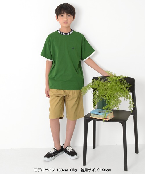 GLAZOS（グラソス）の「【接触冷感】袖レイヤードラインリブワンポイント半袖Tシャツ（Tシャツ/カットソー・キッズ・ネイビー/ホワイト/グリーン・160cm/170cm/150cm/140cm）」の5枚目の写真