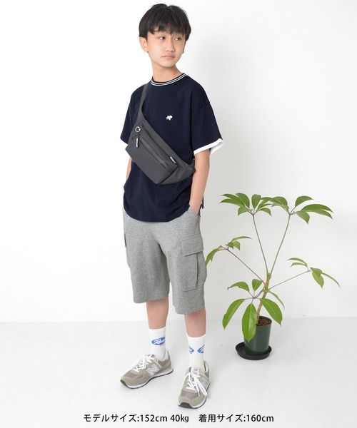 GLAZOS（グラソス）の「【接触冷感】袖レイヤードラインリブワンポイント半袖Tシャツ（Tシャツ/カットソー・キッズ・ネイビー/ホワイト/グリーン・160cm/170cm/150cm/140cm）」の19枚目の写真