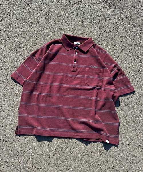 Perushu(ペルーシュ)の「レトロボーダーポロ(ポロシャツ・メンズ・パープル/ボルドー/ブルー/チャコールグレー・LARGE/MEDIUM/SMALL)」の4枚目の写真
