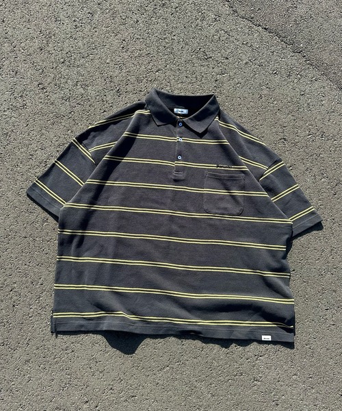 Perushu(ペルーシュ)の「レトロボーダーポロ(ポロシャツ・メンズ・パープル/ボルドー/ブルー/チャコールグレー・LARGE/MEDIUM/SMALL)」の2枚目の写真