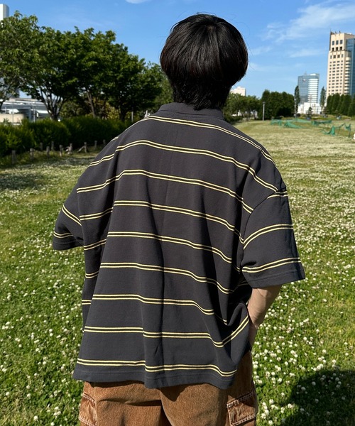Perushu(ペルーシュ)の「レトロボーダーポロ(ポロシャツ・メンズ・パープル/ボルドー/ブルー/チャコールグレー・LARGE/MEDIUM/SMALL)」の7枚目の写真