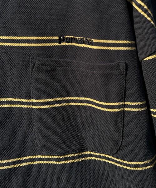 Perushu(ペルーシュ)の「レトロボーダーポロ(ポロシャツ・メンズ・パープル/ボルドー/ブルー/チャコールグレー・LARGE/MEDIUM/SMALL)」の20枚目の写真