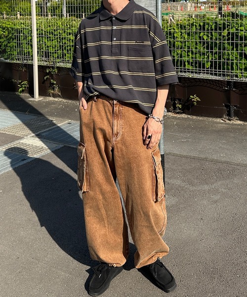Perushu(ペルーシュ)の「レトロボーダーポロ(ポロシャツ・メンズ・パープル/ボルドー/ブルー/チャコールグレー・LARGE/MEDIUM/SMALL)」の15枚目の写真