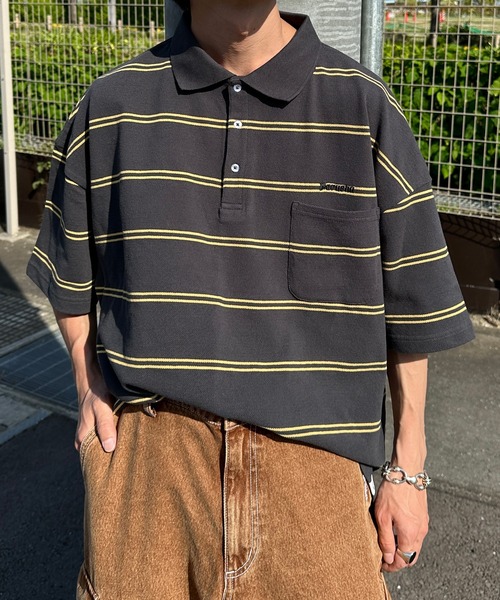 Perushu(ペルーシュ)の「レトロボーダーポロ(ポロシャツ・メンズ・パープル/ボルドー/ブルー/チャコールグレー・LARGE/MEDIUM/SMALL)」の13枚目の写真