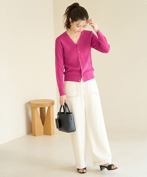 ROPE' PICNIC（ロペピクニック）の「ワイドリブニットカーディガン/UVカット・洗える（カーディガン/ボレロ・レディース・ブラック/ホワイト系その他5/ブルー/ピンク系その他2・38）」の10枚目の写真