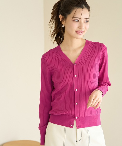 ROPE' PICNIC（ロペピクニック）の「ワイドリブニットカーディガン/UVカット・洗える（カーディガン/ボレロ・レディース・ブラック/ホワイト系その他5/ブルー/ピンク系その他2・38）」の12枚目の写真