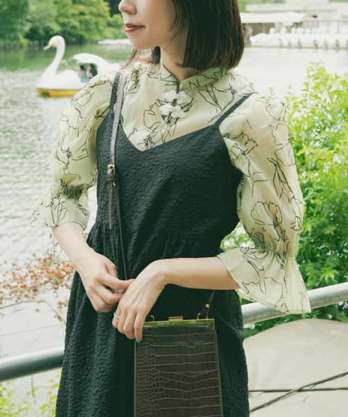 kutir（クティール）の「【クティールとレトロ】チャイナジャガードブラウス（シャツ/ブラウス・レディース・グリーン/アイボリー/ブルー・FREE）」の3枚目の写真