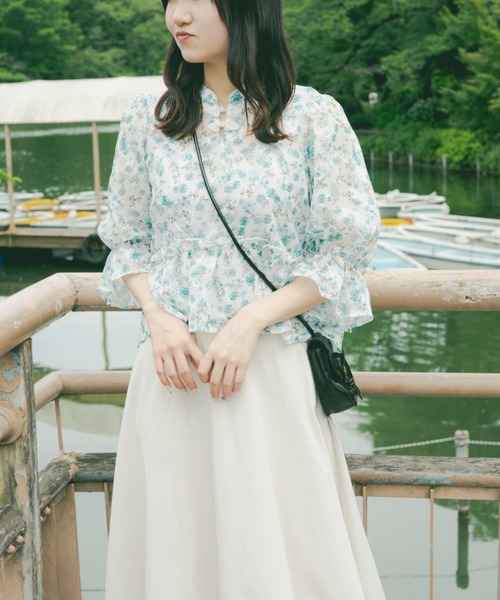 kutir（クティール）の「【クティールとレトロ】チャイナジャガードブラウス（シャツ/ブラウス・レディース・グリーン/アイボリー/ブルー・FREE）」の4枚目の写真