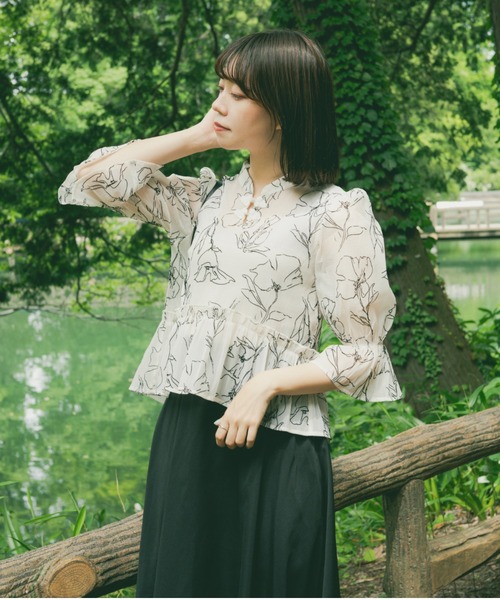 kutir（クティール）の「【クティールとレトロ】チャイナジャガードブラウス（シャツ/ブラウス・レディース・グリーン/アイボリー/ブルー・FREE）」の6枚目の写真