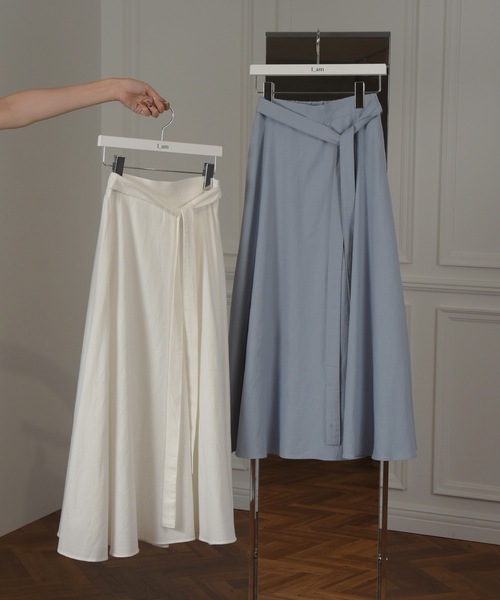I_am（アイアム）の「front ribbon design skirt / フロントリボンデザインスカート（スカート・レディース・アイボリー/ブルー系・FREE）」の4枚目の写真