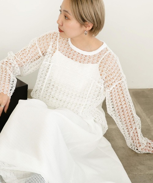 KBF(ケイビーエフ)の「切替メッシュプルオーバー(Tシャツ/カットソー・レディース・アイボリー/オフホワイト/ブラック・ONE)」の4枚目の写真