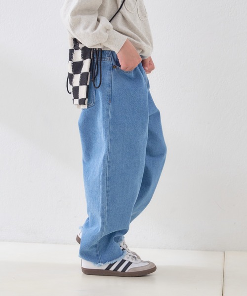 c-boy style 【NO.9】 総柄 アーガイル ニット デニムパンツ KIDS】【TYPY DENIM】甘織り裾フリンジカーブデニム（デニムパンツ