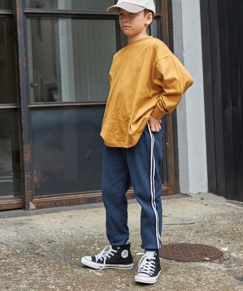 PAIRMANON STREET(ペアマノンストリート)の「【PAIRMANON STREET】ユニセックス フライス サルエル パンツ サイドライン 配色(その他パンツ・キッズ・ネイビー/ブラック/ライトベージュ・100/110/120/130/80/90)」の9枚目の写真