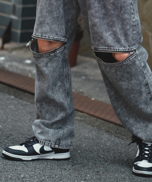 improves(インプローブス)の「ヒザZIP ワイド ケミカルデニム/ツイル バギーパンツ(デニムパンツ・メンズ・ケミカルウォッシュ/ホワイト/ブラック/ブラック系・MEDIUM/LARGE)」の16枚目の写真