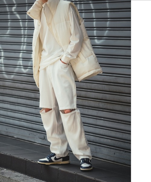 improves(インプローブス)の「ヒザZIP ワイド ケミカルデニム/ツイル バギーパンツ(デニムパンツ・メンズ・ケミカルウォッシュ/ホワイト/ブラック/ブラック系・MEDIUM/LARGE)」の9枚目の写真