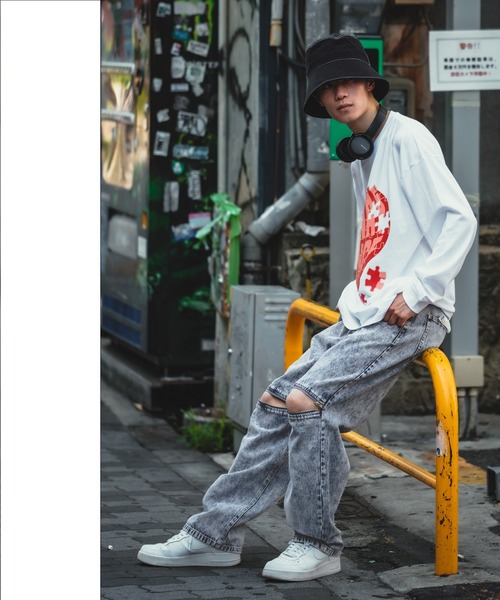 improves(インプローブス)の「ヒザZIP ワイド ケミカルデニム/ツイル バギーパンツ(デニムパンツ・メンズ・ケミカルウォッシュ/ホワイト/ブラック/ブラック系・MEDIUM/LARGE)」の19枚目の写真