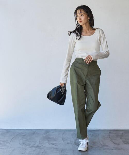 coen（コーエン）の「バックサテンベイカーパンツ（カーゴパンツ・レディース・オリーブ/ブラック・S/M/L）」の13枚目の写真