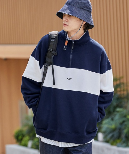 HECT(ヘクト)の「【HECT】Big Panel Switching Half Zip Sweatshirt / ビッグシルエットパネル切替ハーフジップスウェット(スウェット・レディース・グレー/ネイビー/ダークグレー/ブラウン/ブラック・L/XL/M)」の5枚目の写真