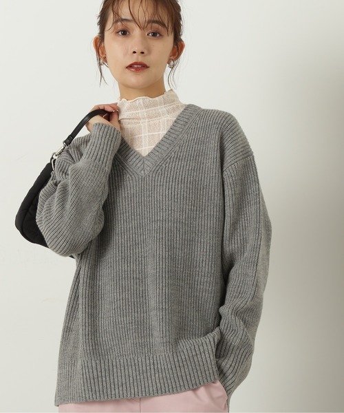 N.(N. Natural Beauty Basic)(エヌエヌナチュラルビューティーベーシック)の「◆Vネック畦ニット(ニット/セーター・レディース・ブラウン/ピンク/オフホワイト/杢グレー・MEDIUM)」の13枚目の写真