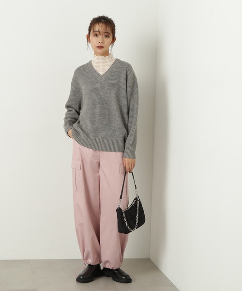 N.(N. Natural Beauty Basic)(エヌエヌナチュラルビューティーベーシック)の「◆Vネック畦ニット(ニット/セーター・レディース・ブラウン/ピンク/オフホワイト/杢グレー・MEDIUM)」の14枚目の写真