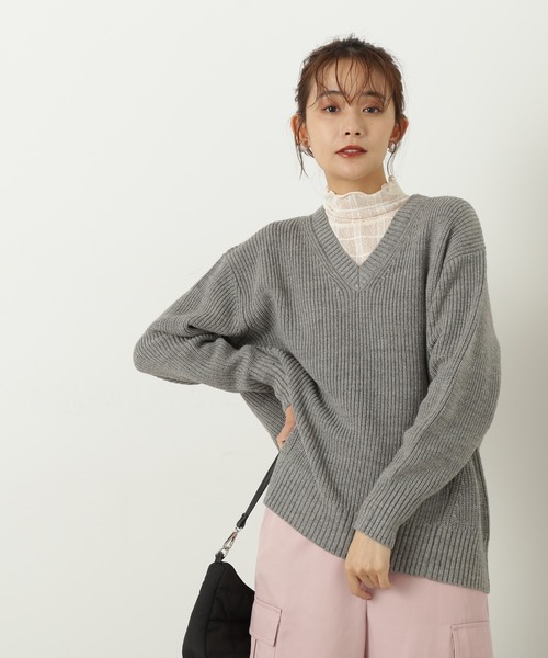 N.(N. Natural Beauty Basic)(エヌエヌナチュラルビューティーベーシック)の「◆Vネック畦ニット(ニット/セーター・レディース・ブラウン/ピンク/オフホワイト/杢グレー・MEDIUM)」の19枚目の写真