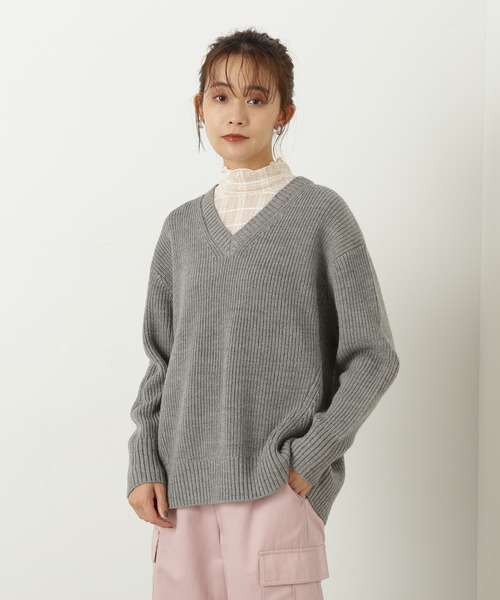 N.(N. Natural Beauty Basic)(エヌエヌナチュラルビューティーベーシック)の「◆Vネック畦ニット(ニット/セーター・レディース・ブラウン/ピンク/オフホワイト/杢グレー・MEDIUM)」の21枚目の写真