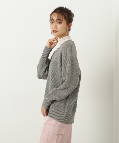 N.(N. Natural Beauty Basic)(エヌエヌナチュラルビューティーベーシック)の「◆Vネック畦ニット(ニット/セーター・レディース・ブラウン/ピンク/オフホワイト/杢グレー・MEDIUM)」の22枚目の写真