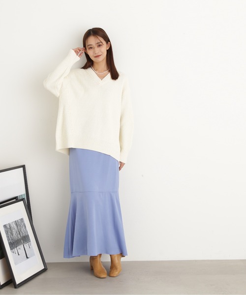 N.(N. Natural Beauty Basic)(エヌエヌナチュラルビューティーベーシック)の「◆Vネック畦ニット(ニット/セーター・レディース・ブラウン/ピンク/オフホワイト/杢グレー・MEDIUM)」の6枚目の写真