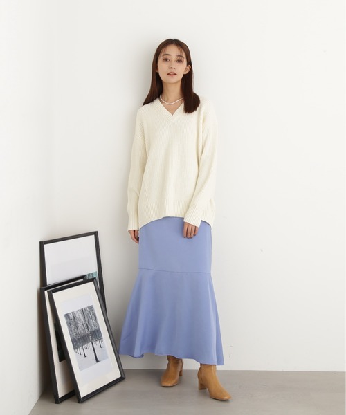 N.(N. Natural Beauty Basic)(エヌエヌナチュラルビューティーベーシック)の「◆Vネック畦ニット(ニット/セーター・レディース・ブラウン/ピンク/オフホワイト/杢グレー・MEDIUM)」の8枚目の写真