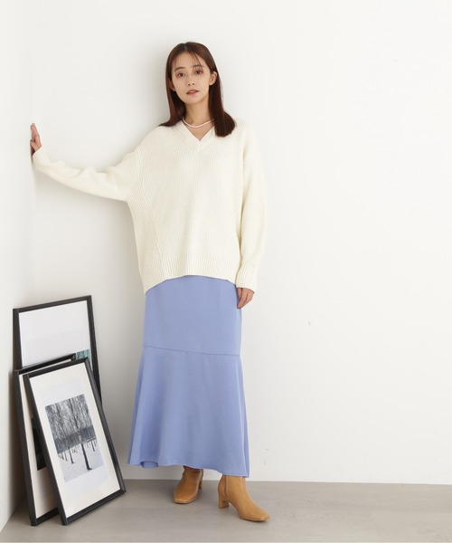 N.(N. Natural Beauty Basic)(エヌエヌナチュラルビューティーベーシック)の「◆Vネック畦ニット(ニット/セーター・レディース・ブラウン/ピンク/オフホワイト/杢グレー・MEDIUM)」の9枚目の写真