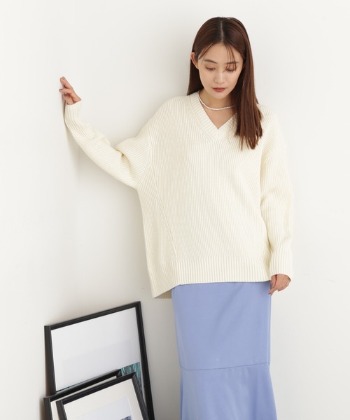 N.(N. Natural Beauty Basic)(エヌエヌナチュラルビューティーベーシック)の「◆Vネック畦ニット(ニット/セーター・レディース・ブラウン/ピンク/オフホワイト/杢グレー・MEDIUM)」の11枚目の写真