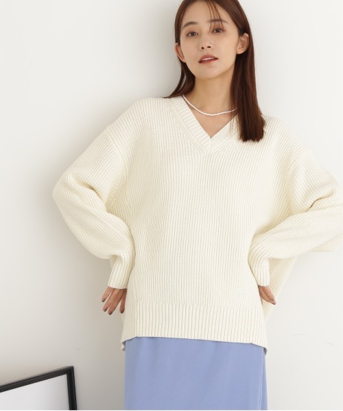 N.(N. Natural Beauty Basic)(エヌエヌナチュラルビューティーベーシック)の「◆Vネック畦ニット(ニット/セーター・レディース・ブラウン/ピンク/オフホワイト/杢グレー・MEDIUM)」の12枚目の写真