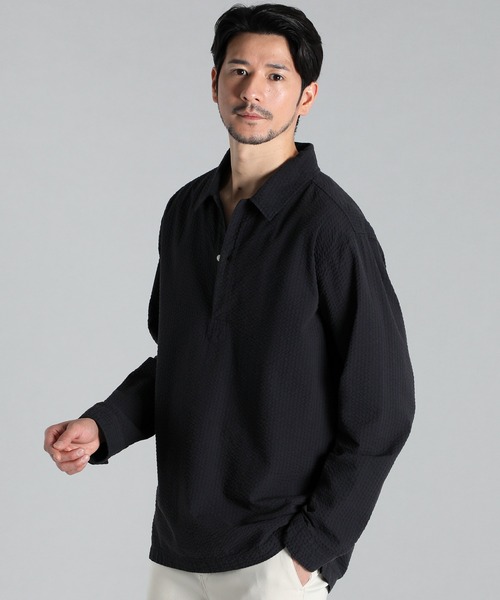 LANVIN en Bleu（ランバンオンブルー）の「シアサッカー オーバーダイ スキッパーシャツ（シャツ/ブラウス・メンズ・ネイビー/ホワイト・48/52/50/46）」の11枚目の写真