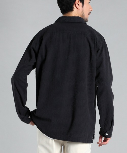 LANVIN en Bleu（ランバンオンブルー）の「シアサッカー オーバーダイ スキッパーシャツ（シャツ/ブラウス・メンズ・ネイビー/ホワイト・48/52/50/46）」の14枚目の写真