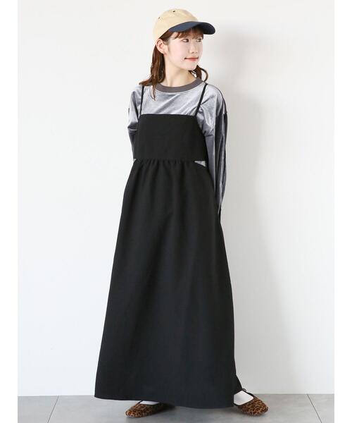 ehka sopo（エヘカソポ）の「サイドカットアウトキャミワンピース（ワンピース・レディース・ラベンダー/ブラック/キナリ・F）」の3枚目の写真