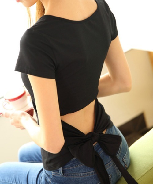 Miniministore(ミニミニストア)の「バックシャン カットソー レディース(Tシャツ/カットソー・レディース・ホワイト/ブラック/ピンク・M/S/L)」の1枚目の写真