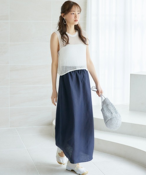 miclat（ミクラ）の「大きいサイズ　ノースリーブニットプルオーバー　miclat（ニット/セーター・レディース・ピンク/オフホワイト・L/LL/3L/4L/5L）」の3枚目の写真