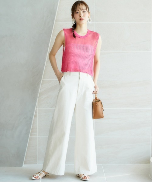 miclat（ミクラ）の「大きいサイズ　ノースリーブニットプルオーバー　miclat（ニット/セーター・レディース・ピンク/オフホワイト・L/LL/3L/4L/5L）」の8枚目の写真