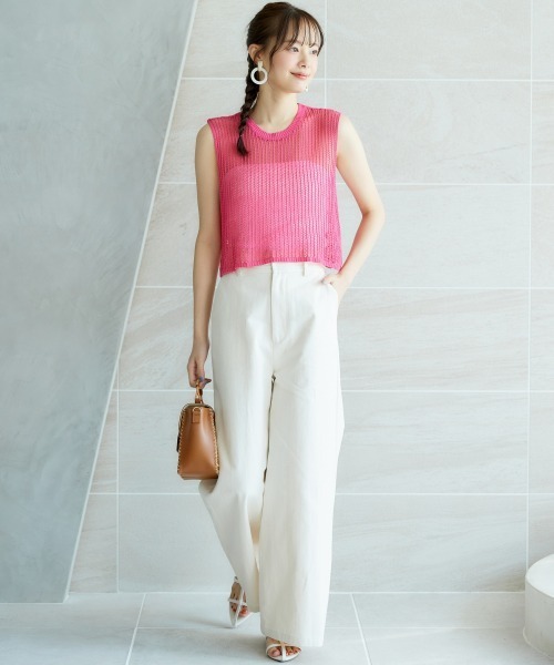 miclat（ミクラ）の「大きいサイズ　ノースリーブニットプルオーバー　miclat（ニット/セーター・レディース・ピンク/オフホワイト・L/LL/3L/4L/5L）」の4枚目の写真