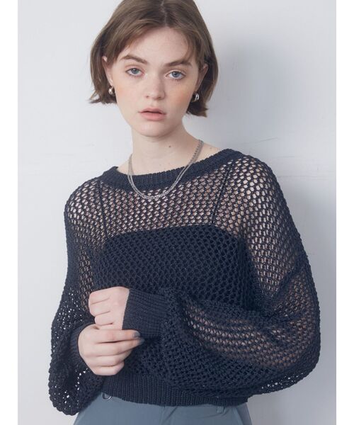 EMODA（エモダ）の「グリッターローゲージニット（ニット/セーター・レディース・ネイビー/オレンジ/ホワイト/ブラック・FREE）」の4枚目の写真