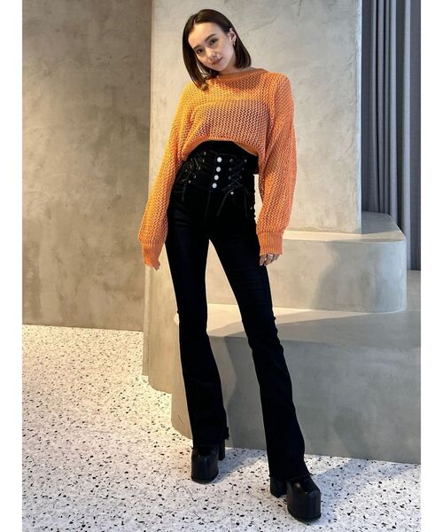 EMODA（エモダ）の「グリッターローゲージニット（ニット/セーター・レディース・ネイビー/オレンジ/ホワイト/ブラック・FREE）」の14枚目の写真