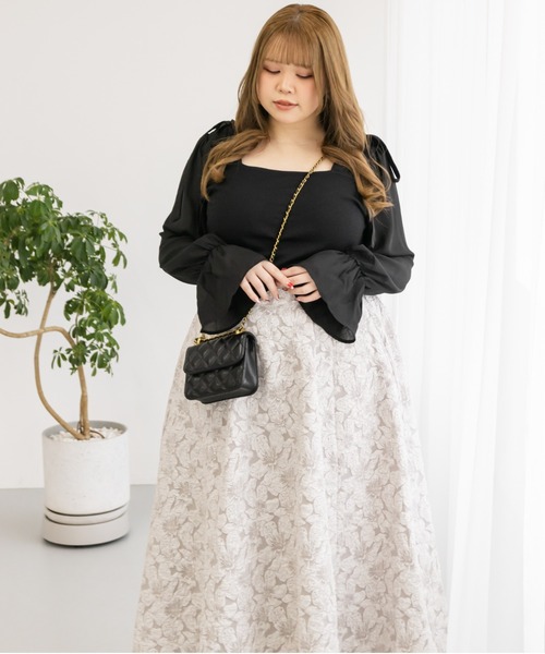 CLETTE(クレット)の「肩リボンキャンディ袖プルオーバー(Tシャツ/カットソー・レディース・ラベンダー/ブラック・LL/3L/4L)」の5枚目の写真