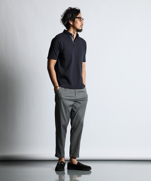 The DUFFER of ST.GEORGE(ザダファーオブセントジョージ)の「COOLFIBER PLATING SMART POLO:速乾・防シワ COOLFIBER 台衿付 ボタンダウン ビジカジ 綺麗目ポロシャツ(ポロシャツ・メンズ・ブラック/ホワイト/ネイビー・SMALL/MEDIUM/LARGE/X-LARGE)」の9枚目の写真